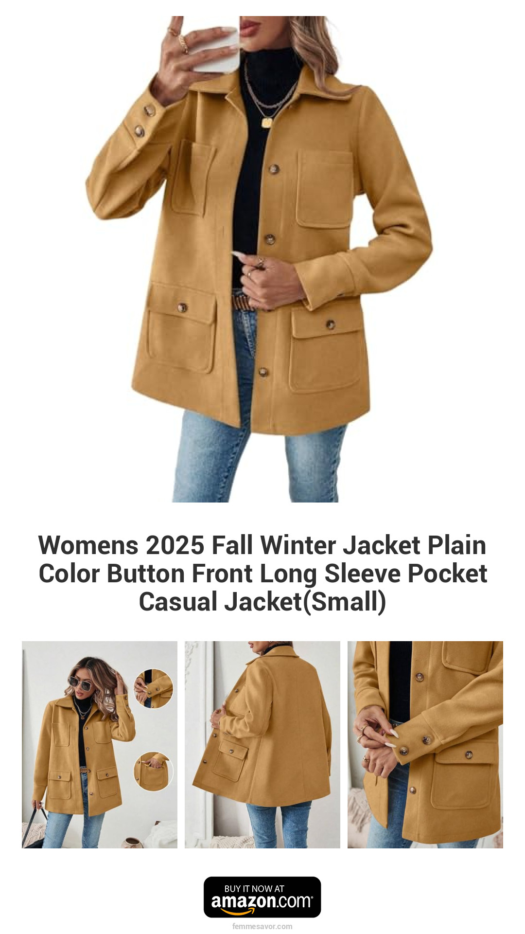 Womens 2025 Fall Winter Jacket Plain Color Button Front Long Sleeve Pocket Casual Jacket(Small) Womens 2025 Fall Winter Jacket Plain Color Button Front Long Sleeve Pocket Casual Jacket(Small)