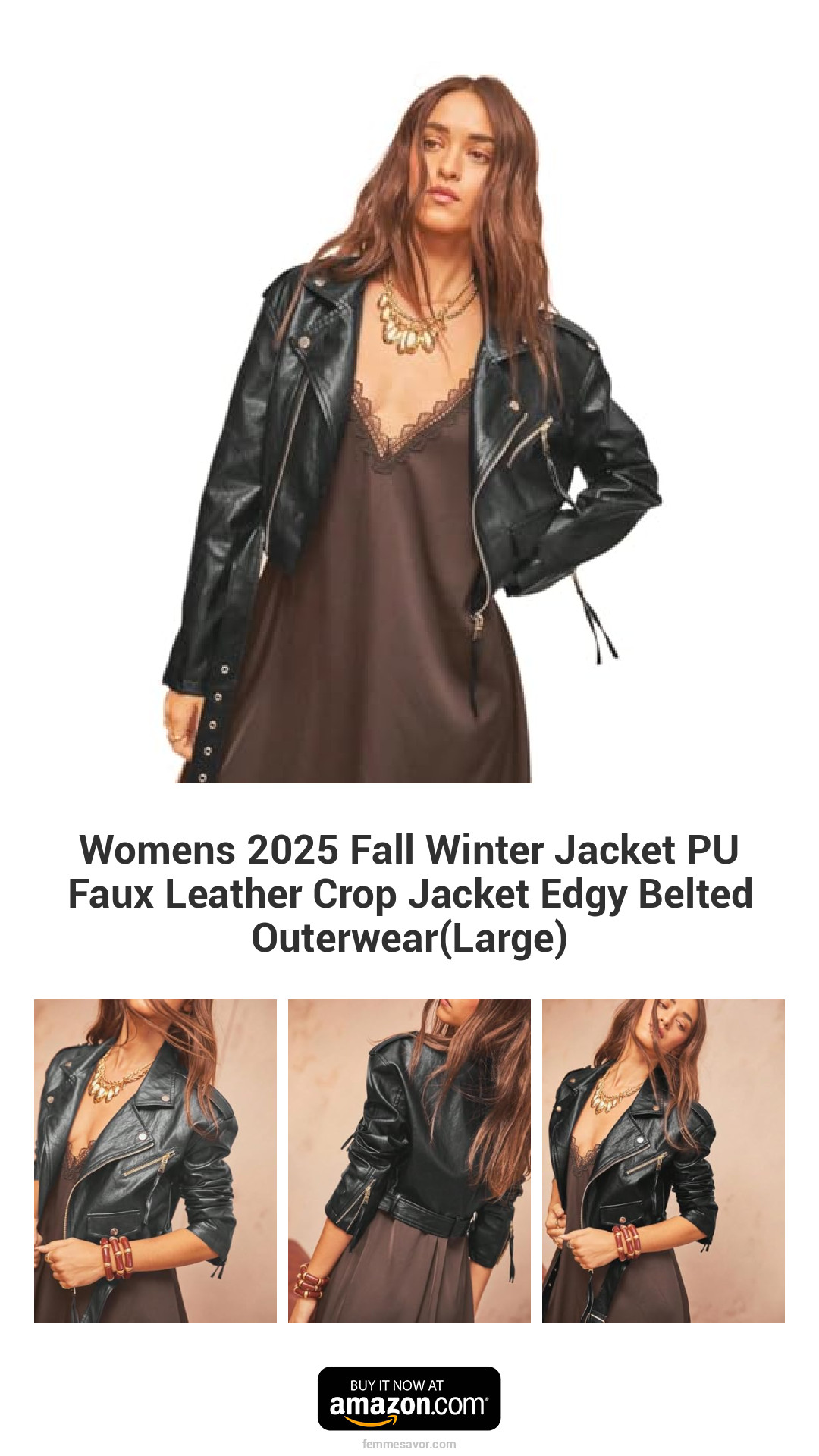 Womens 2025 Fall Winter Jacket PU Faux Leather Crop Jacket Edgy Belted Outerwear(Large) Womens 2025 Fall Winter Jacket PU Faux Leather Crop Jacket Edgy Belted Outerwear(Large)