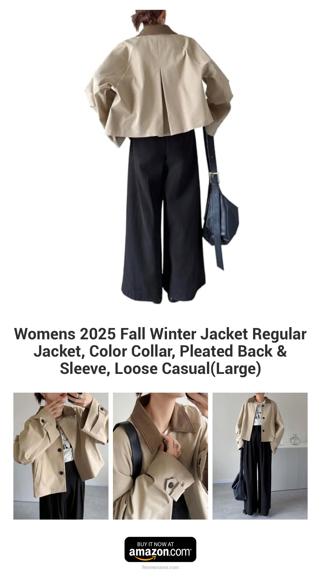 Womens 2025 Fall Winter Jacket Regular Jacket, Color Collar, Pleated Back & Sleeve, Loose Casual(Large) Womens 2025 Fall Winter Jacket Regular Jacket, Color Collar, Pleated Back & Sleeve, Loose Casual(Large)