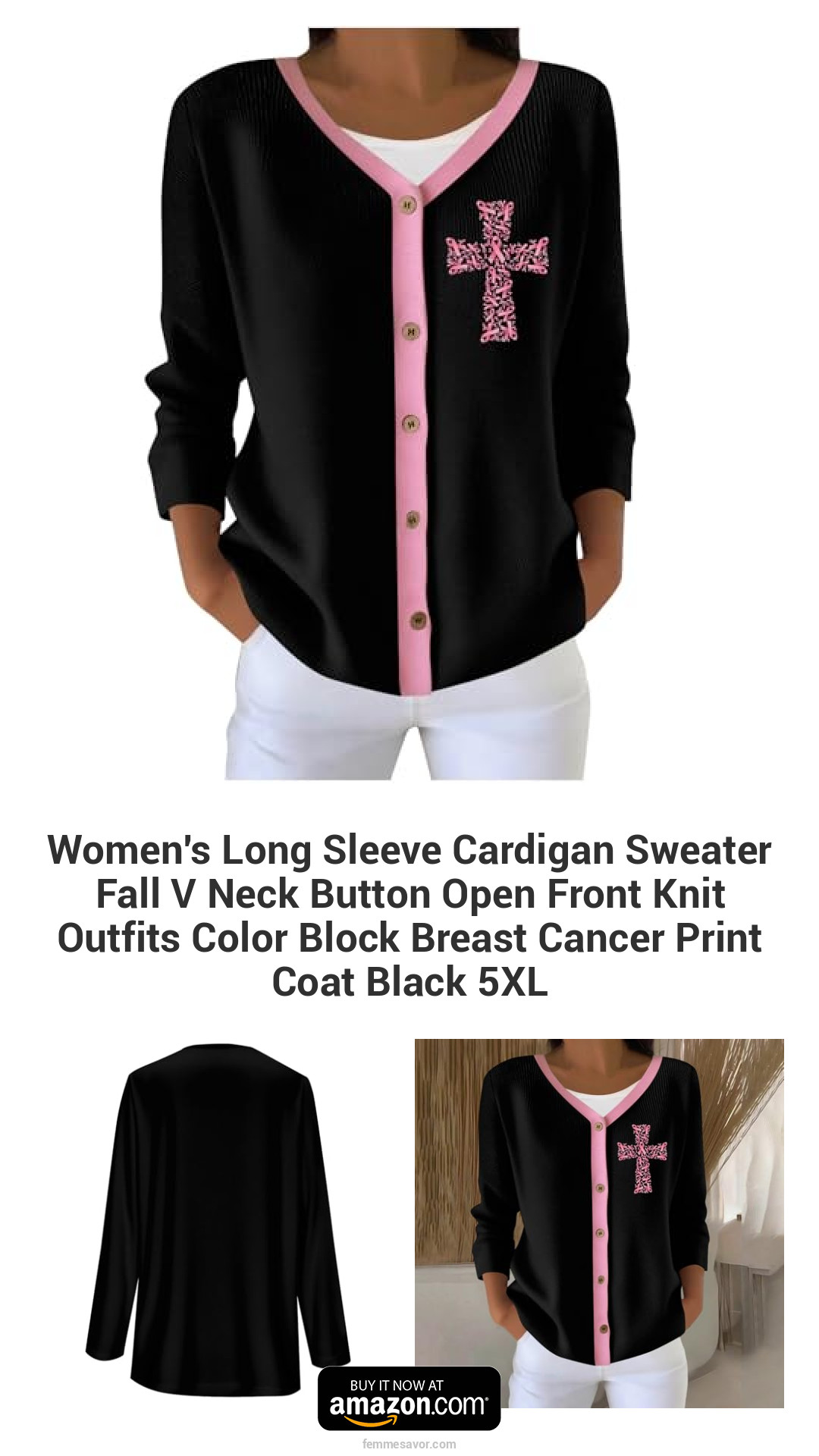 Women's Long Sleeve Cardigan Sweater Fall V Neck Button Open Front Knit Outfits Color Block Breast Cancer Print Coat Black 5XL Women's Long Sleeve Cardigan Sweater Fall V Neck Button Open Front Knit Outfits Color Block Breast Cancer Print Coat Black 5XL